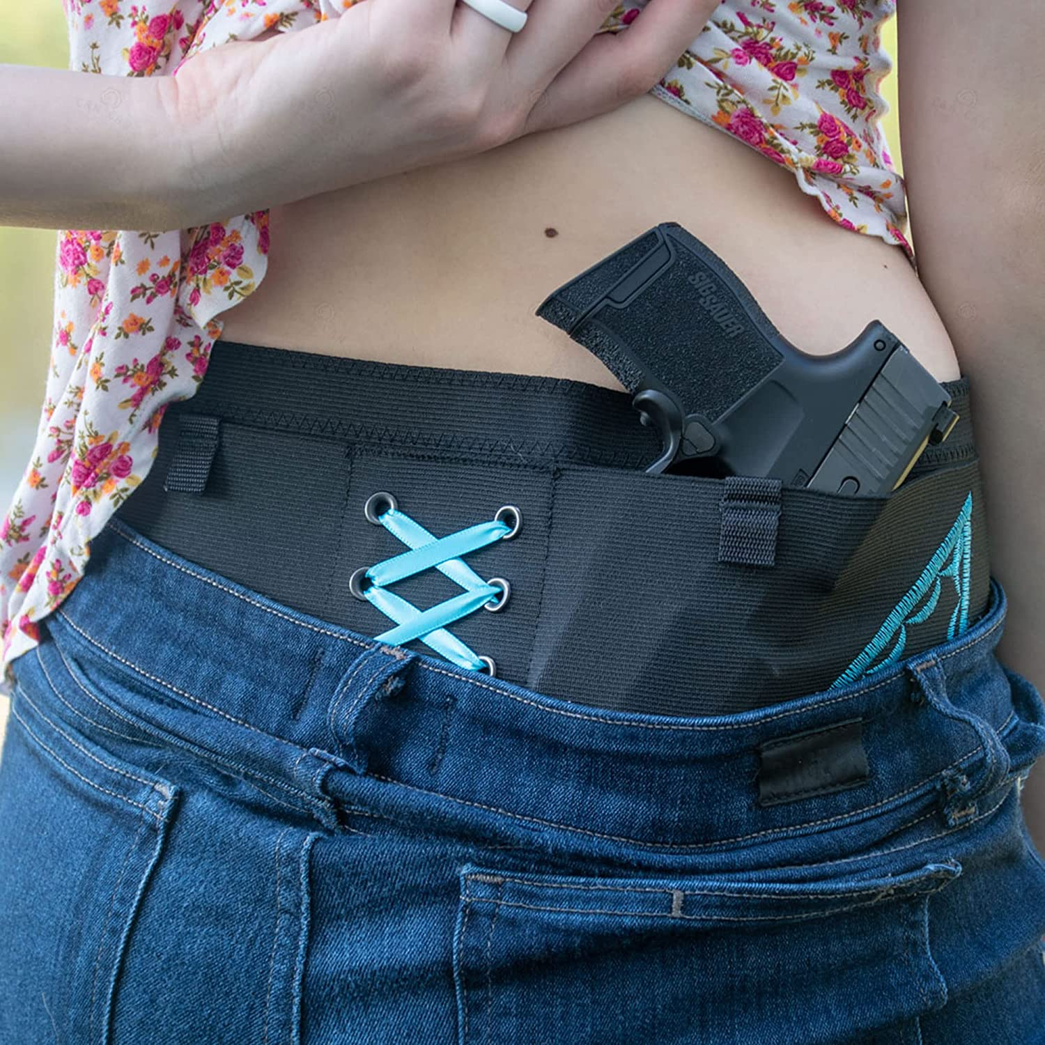 Can Can Concealment - Hip Hugger - the Big Shebang - Ambidextrous Women’S Compression Holster for Concealed Carry- IWB / OWB Gun Holster (Gun Powder Blue, Large 39"-42") Apparel & Accessories > Clothing > Underwear & Socks > Underwear Can Can Concealment   