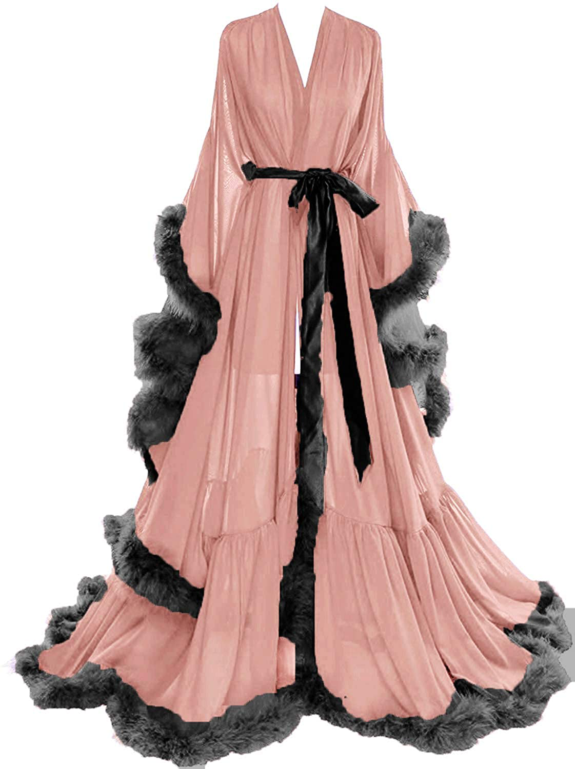 Molisa Women'S Sexy Feather Bridal Robe Long Wedding Scarf Illusion Bathrobe Sleepwear Lingerie Robe Nightgown Apparel & Accessories > Clothing > Sleepwear & Loungewear > Robes Molisa   