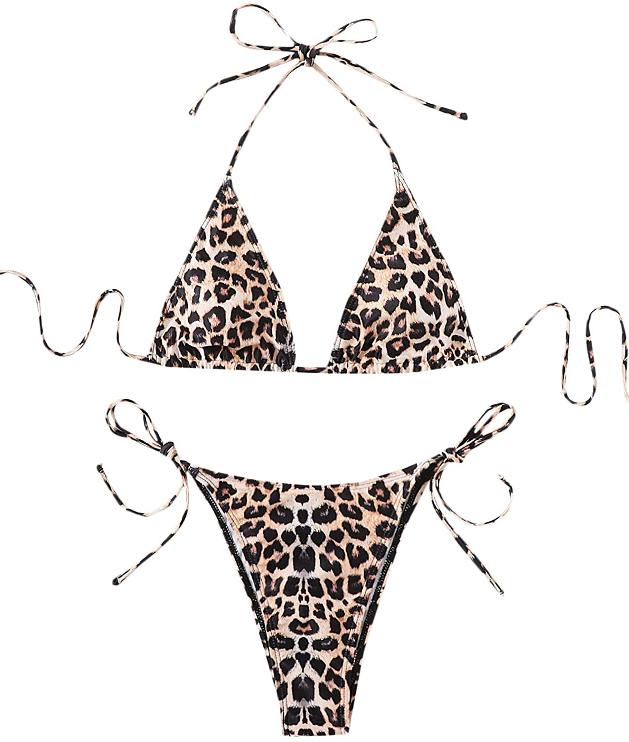 SOLY HUX Women's Halter Triangle Tie Side Bikini 2 Piece Swimsuits Apparel & Accessories > Clothing > Swimwear SOLY HUX Leopard Large 