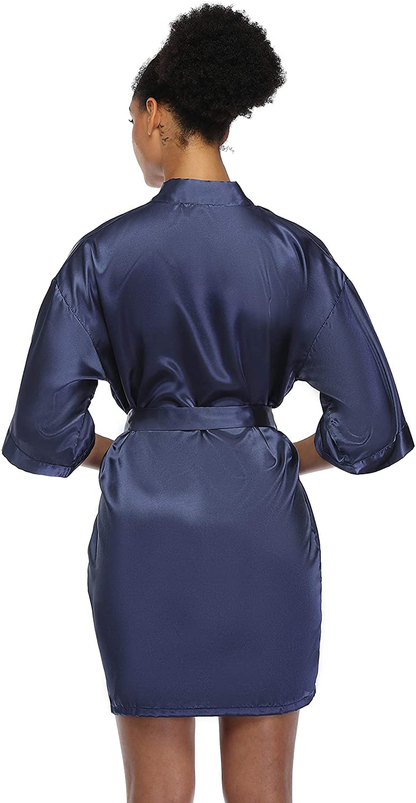 SUGAR JAN Women'S Short Satin Kimono Robes for Bride and Bridesmaids Silky Pure Color Bathrobe with Pockets Apparel & Accessories > Clothing > Sleepwear & Loungewear > Robes SUGAR JAN   