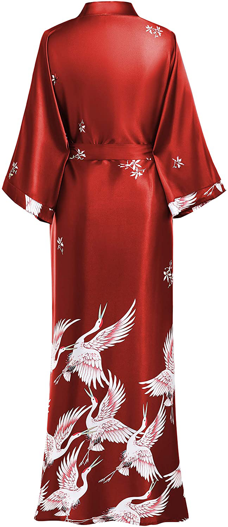 PRODESIGN Long Kimono Robe Satin Sleepwear Blouse Silky Bathrobe Nightgown Floral Crane Kimono Cardigan Cover Up Apparel & Accessories > Clothing > Sleepwear & Loungewear > Robes KYLIE MAX   