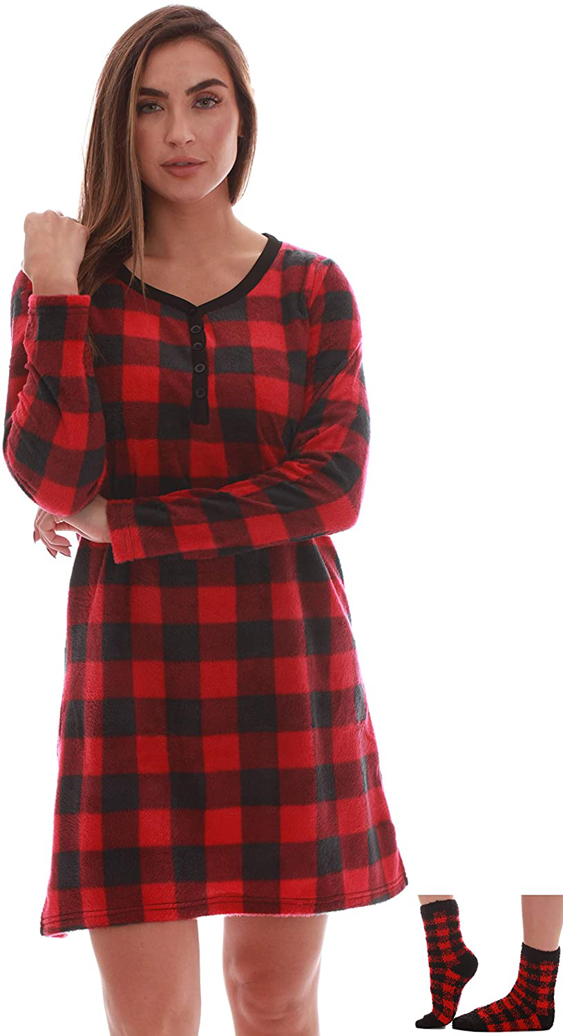 Just Love Women’S Ultra-Soft Sleep Shirt Nightgown with Matching Fuzzy Socks Apparel & Accessories > Clothing > Sleepwear & Loungewear > Nightgowns Kylie Max   