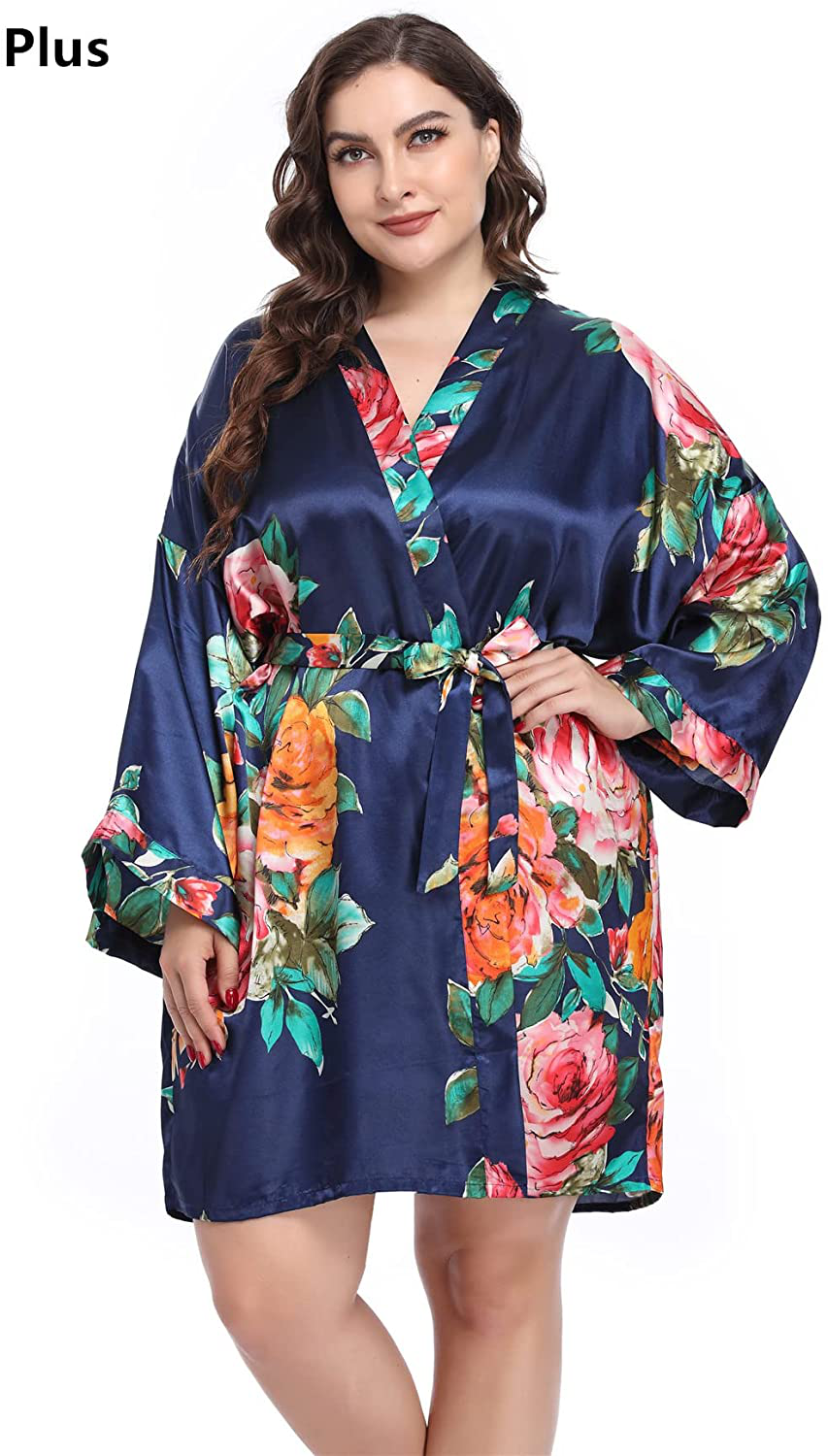 Women'S Floral Satin Kimono Robes Short Silky Bridesmaid Robes Sleepwear Apparel & Accessories > Clothing > Sleepwear & Loungewear > Robes MissNina   