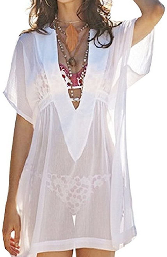 Wander Agio Beach Bikini Covers Sexy Perspective V-Neck Dresses Cover Up Apparel & Accessories > Clothing > Swimwear Kylie Max   