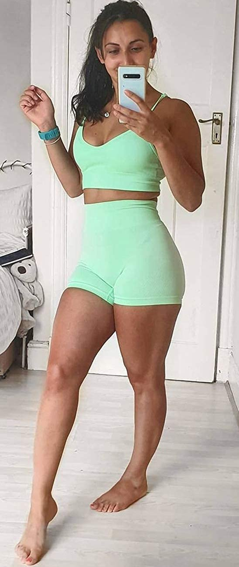 OQQ Yoga Outfit for Women Seamless 2 Piece Workout Gym High Waist Leggings with Sport Bra Set Apparel & Accessories > Clothing > Underwear & Socks > Lingerie HZSN   