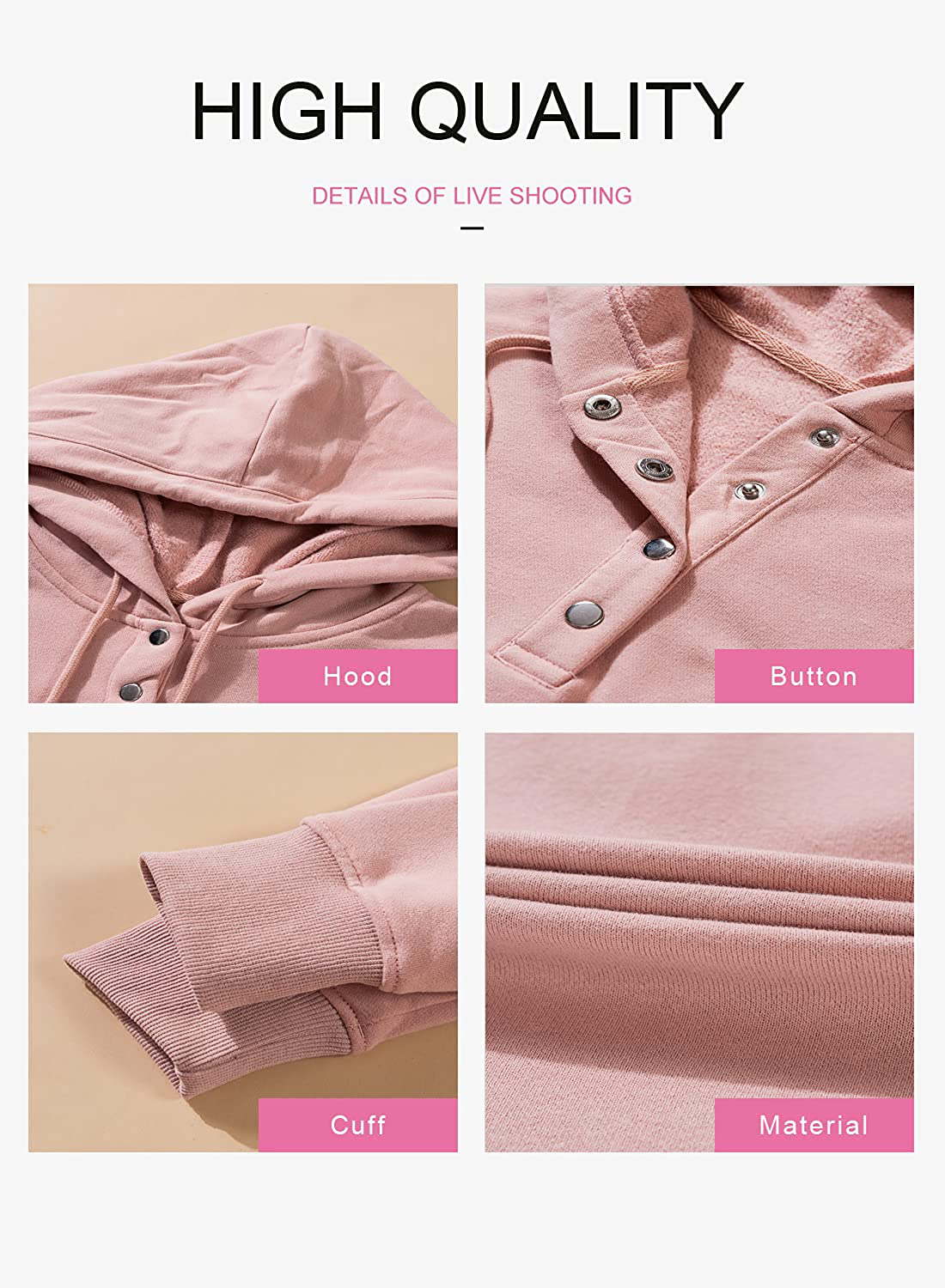 Dokotoo Womens Casual Button Collar Drawstring Long Sleeve Hoodies Pullover Sweatshirts Hooded Tops Apparel & Accessories > Clothing > Activewear Kylie Max   