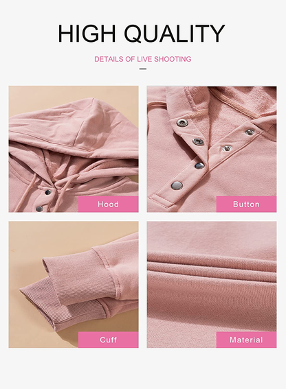 Dokotoo Womens Casual Button Collar Drawstring Long Sleeve Hoodies Pullover Sweatshirts Hooded Tops Apparel & Accessories > Clothing > Activewear Kylie Max   