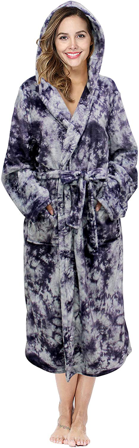 RONGTAI Womens Long Robes Plush Fleece Nightgown Thick plus Size Hooded Bathrobe with Pockets Fluffy Sleepwear for Men Apparel & Accessories > Clothing > Sleepwear & Loungewear > Robes Kylie Max   