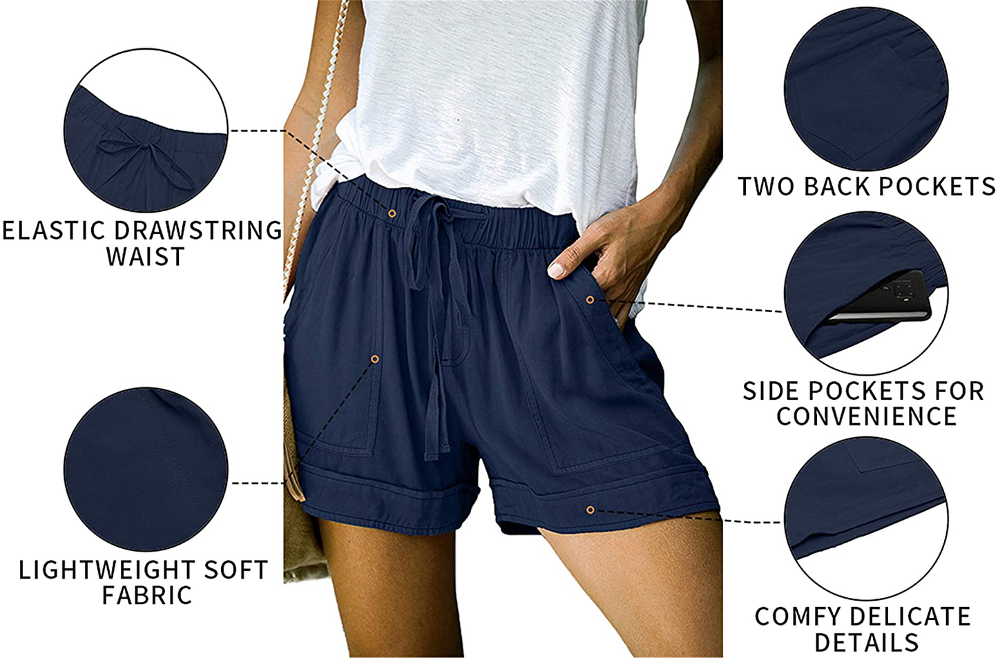 KISSMODA Womens Summer Shorts Leopard/Camo/Solid/Floral Print Elastic Waist Pocketed Casual Pants Apparel & Accessories > Clothing > Shorts Kylie Max   