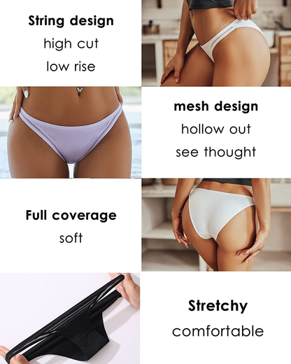FINETOO 6 Pack Cotton Underwear for Women, Breathable Soft Stretch Hipster High Cut Cheeky String Bikini Panties Apparel & Accessories > Clothing > Underwear & Socks > Underwear KYLIE MAX   