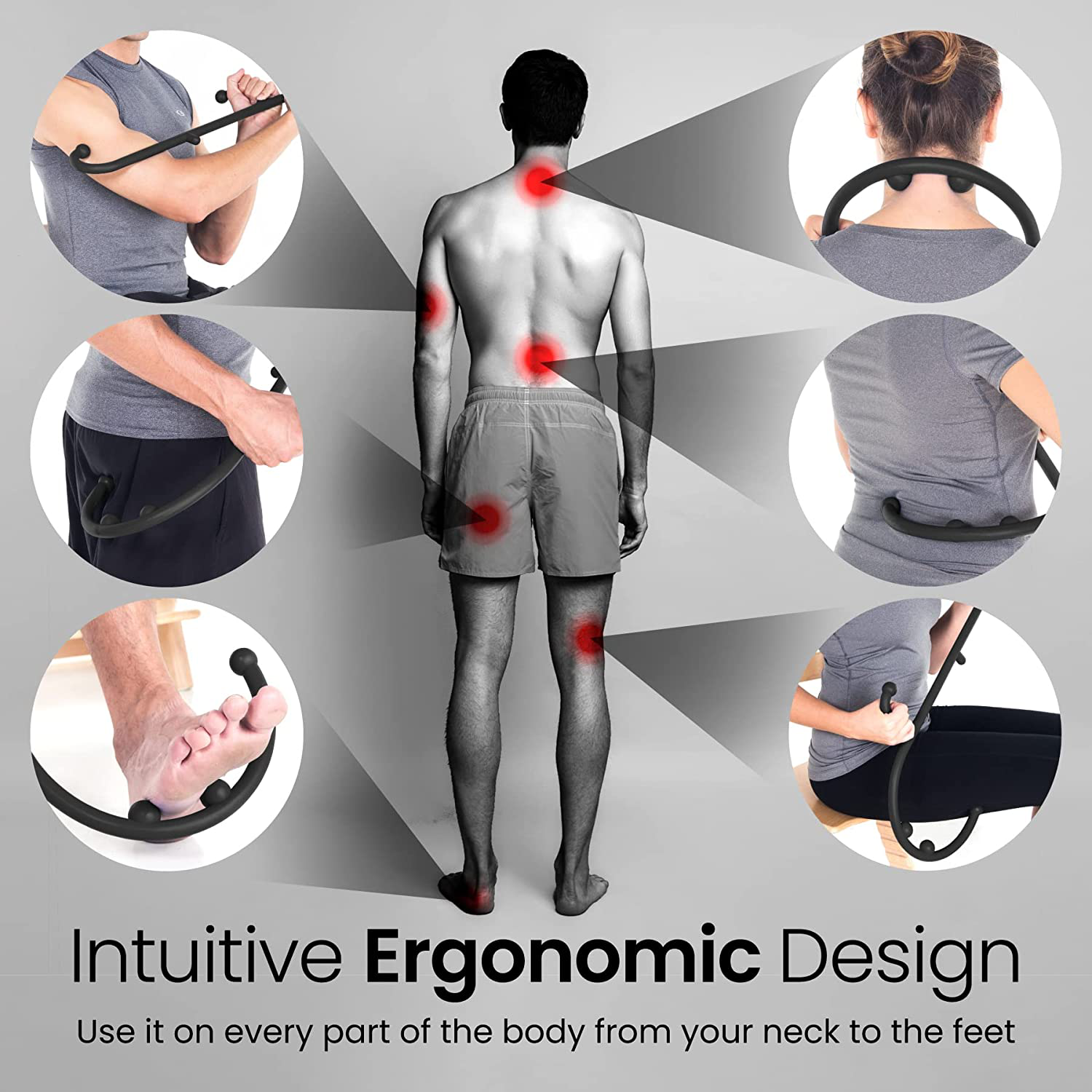 LiBa Back, Neck and Foot Massager for Trigger Point Fibromyalgia Pain Relief and Self Massage Hook Cane Therapy, Back Scratcher, Black — Gift for Men and Women, White Elephant Gifts, Stocking Stuffers Arts & Entertainment > Party & Celebration > Gift Giving LiBa   