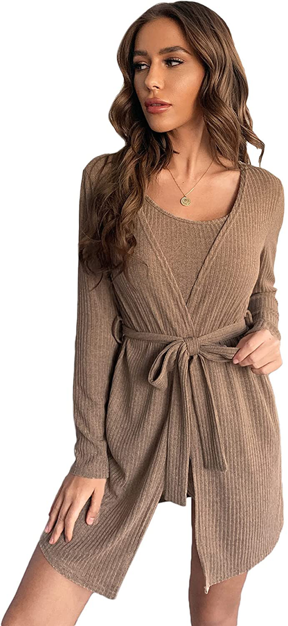 Verdusa Women'S 3 Piece Cami Top & Shorts Lounge Sleepwear Pajama Set with Robe Apparel & Accessories > Clothing > Sleepwear & Loungewear Kylie Max   