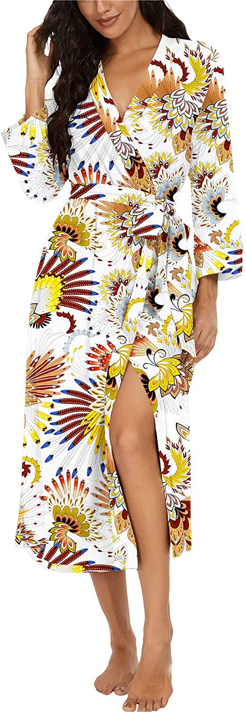 VINTATRE Women Kimono Robes Long Knit Bathrobe Lightweight Soft Knit Sleepwear V-Neck Casual Ladies Loungewear Apparel & Accessories > Clothing > Sleepwear & Loungewear > Robes VINTATRE   