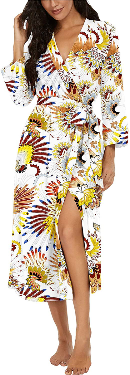 VINTATRE Women Kimono Robes Long Knit Bathrobe Lightweight Soft Knit Sleepwear V-Neck Casual Ladies Loungewear Apparel & Accessories > Clothing > Sleepwear & Loungewear > Robes VINTATRE   