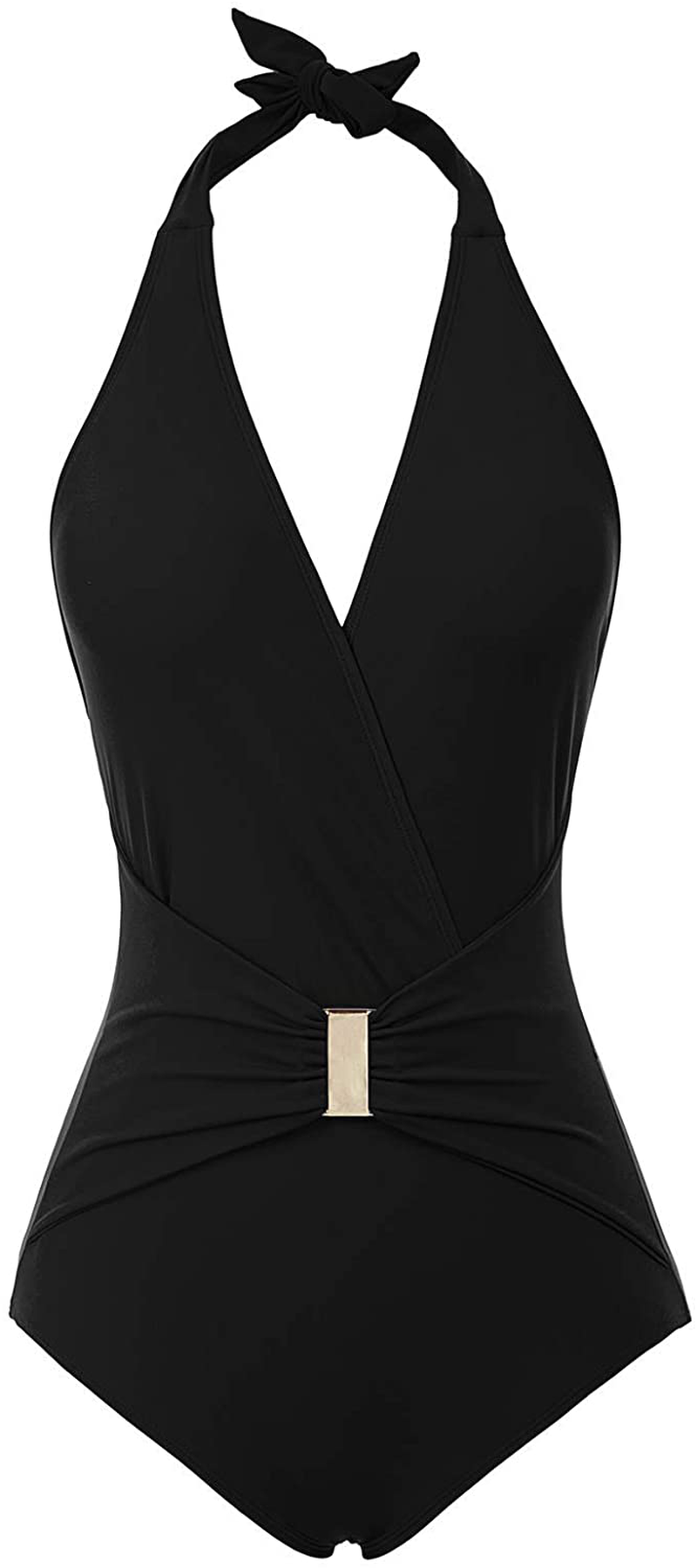 GRACE KARIN Women'S Halter Swimwear V Neck Stripe One-Piece Swimsuit Monokini Apparel & Accessories > Clothing > Swimwear Kylie Max   