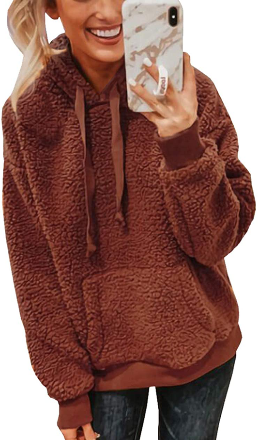 KIRUNDO Winter Women’S Fuzzy Fleece Hoodies Sweatshirts Casual Long Sleeves Shaggy Sherpa Pullover with Pockets Apparel & Accessories > Clothing > Activewear Kylie Max   