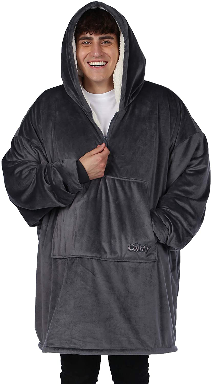 THE COMFY Original| Oversized Microfiber & Sherpa Wearable Blanket, Seen On Shark Tank, One Size Fits All Arts & Entertainment > Party & Celebration > Gift Giving The Comfy Charcoal Quarter Zip 