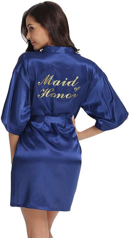 Vlazom Women'S Satin Robe Short Kimono for Bride & Bridesmaid Wedding Party Robes with Gold Glitter or Rhinestones Apparel & Accessories > Clothing > Sleepwear & Loungewear > Robes KYLIE MAX   