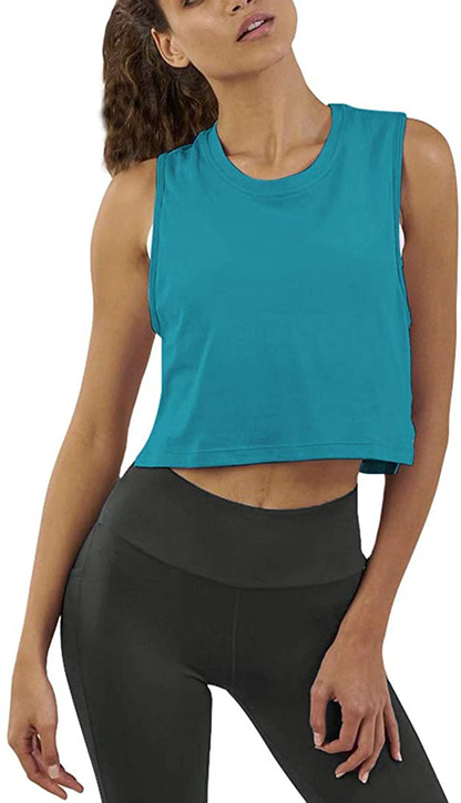 Mippo Crop Top Workout Shirts for Women Cute Sheer Mesh Back Athletic Tanks Muscle Tee Apparel & Accessories > Clothing > Activewear Kylie Max   