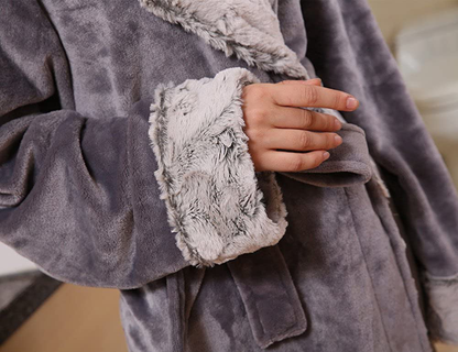 SUNBABY Thicker Long Flannel Sleepwear for Women and Man Imitation Fur Collar Bathrobes Warm Couple Pajamas Apparel & Accessories > Clothing > Sleepwear & Loungewear > Robes Kylie Max   