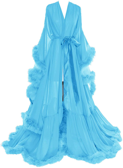 Molisa Women'S Sexy Feather Bridal Robe Long Wedding Scarf Illusion Bathrobe Sleepwear Lingerie Robe Nightgown Apparel & Accessories > Clothing > Sleepwear & Loungewear > Robes Molisa Blue Small-Medium 