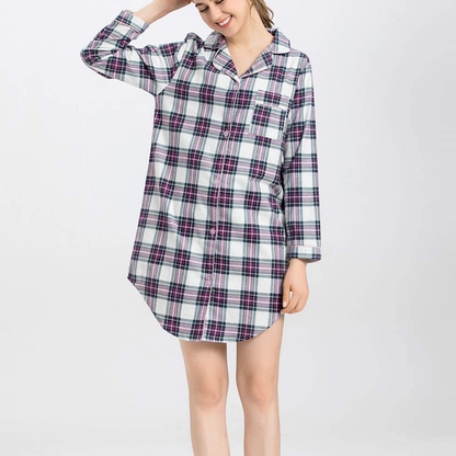 ENJOYNIGHT Women'S Sleep Shirt Flannel Print Pajama Top Button-Front Nightshirt Sleepwear Apparel & Accessories > Clothing > Sleepwear & Loungewear > Nightgowns Kylie Max   