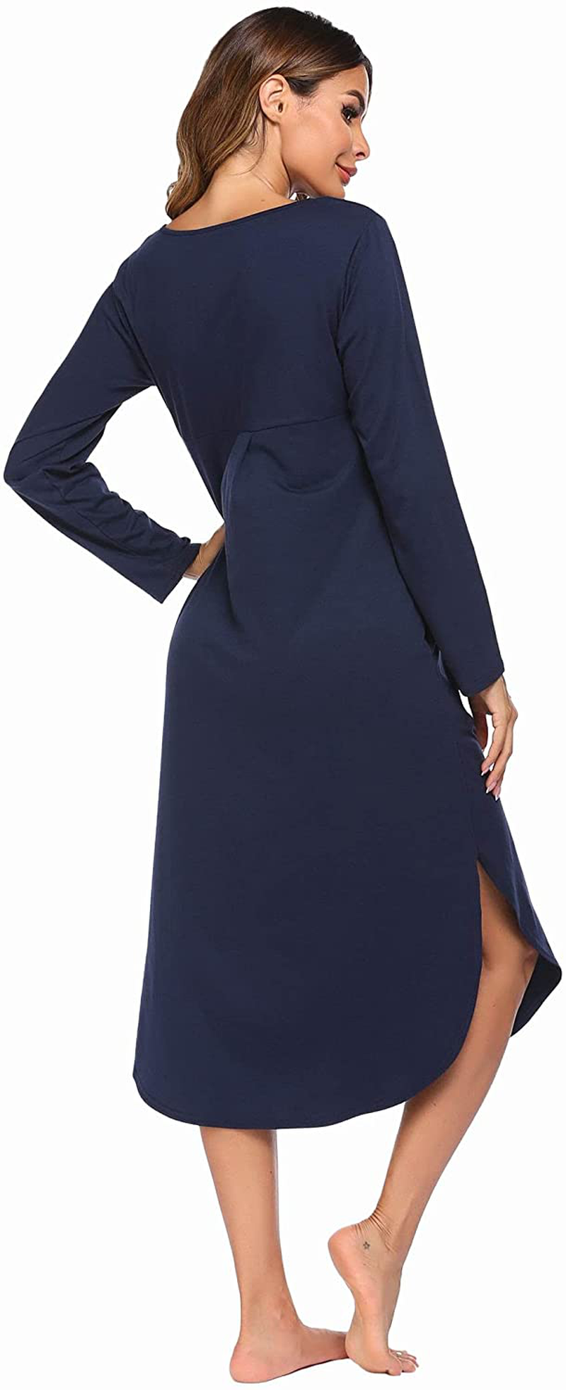 Ekouaer Nightgowns Womens V Neck Nightshirts Long Sleeve Sleepwear plus Size Night Wear S-XXL Apparel & Accessories > Clothing > Sleepwear & Loungewear > Nightgowns Kylie Max   