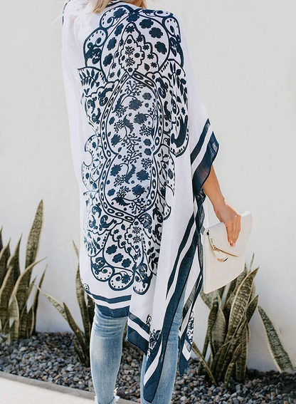 Dokotoo Womens 2022 Fashion Print Kimono Tassel Casual Cardigan Loose Cover Up Apparel & Accessories > Clothing > Swimwear Kylie Max   