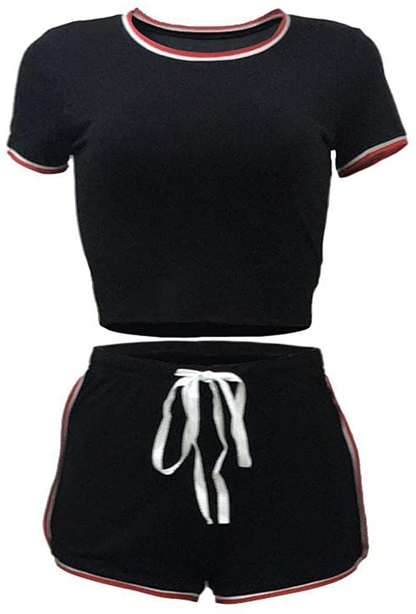 Burband Womens Casual Loungewear 2 Piece Shorts Sets Short Sleeve Sexy Crop Top and Jogger Shorts Summer Tracksuits Outfits Apparel & Accessories > Clothing > Underwear & Socks > Shapewear Burband   