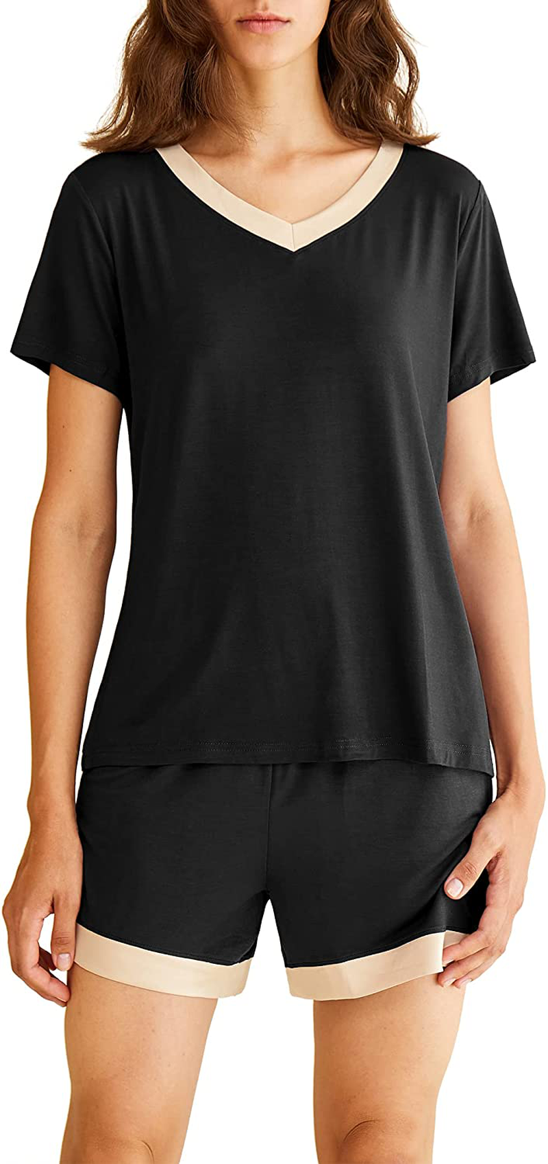 Latuza Women's V-neck Sleepwear Short Sleeve Pajama Set Apparel & Accessories > Clothing > Sleepwear & Loungewear > Pajamas KYLIE MAX Black 4X-Large Plus 