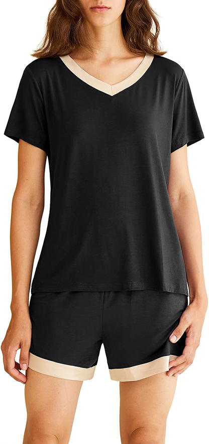 Latuza Women's V-neck Sleepwear Short Sleeve Pajama Set Apparel & Accessories > Clothing > Sleepwear & Loungewear > Pajamas KYLIE MAX Black 4X-Large Plus 