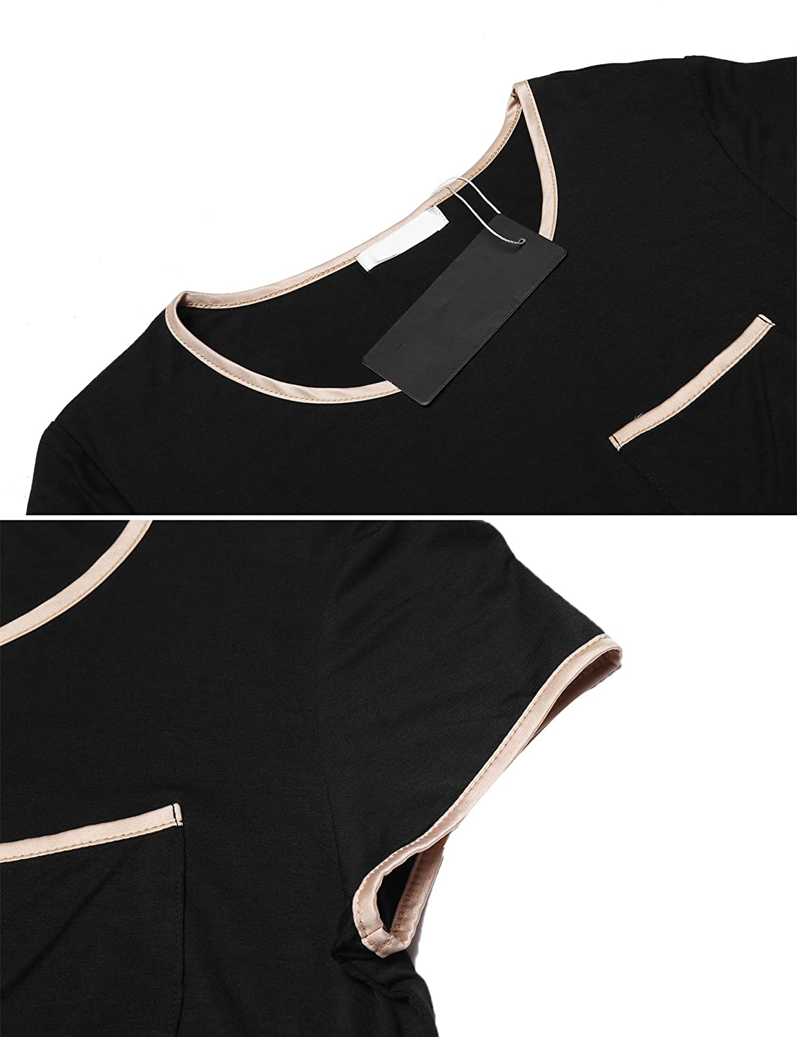 Ekouaer Womens Nightgown Sleep Shirt Dress Satin Patchwork Short Sleeve Sleepwear with Pocket Apparel & Accessories > Clothing > Sleepwear & Loungewear > Nightgowns Kylie Max   