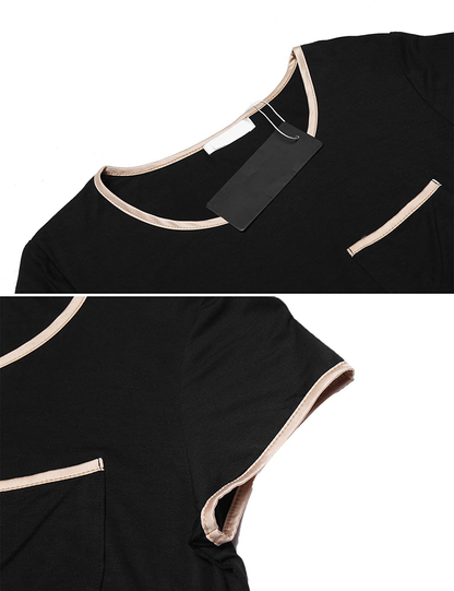 Ekouaer Womens Nightgown Sleep Shirt Dress Satin Patchwork Short Sleeve Sleepwear with Pocket Apparel & Accessories > Clothing > Sleepwear & Loungewear > Nightgowns Kylie Max   
