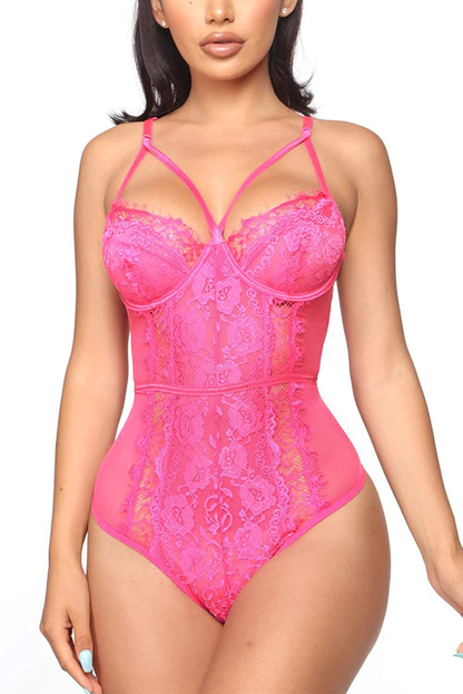 Aranmei Women's Sexy Eyelash Lace bodysuit Snap Crotch Teddy Lingerie Apparel & Accessories > Clothing > Underwear & Socks > Lingerie Aranmei Fluorescent Pink Medium 