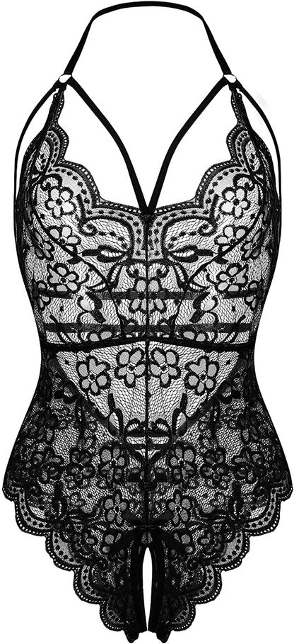 LOLLO VITA Women Lingerie Lace Bodysuit One Piece Babydoll Teddy Chemise Sleepwear Apparel & Accessories > Clothing > Underwear & Socks > Lingerie LOLLO VITA 1-black Large 