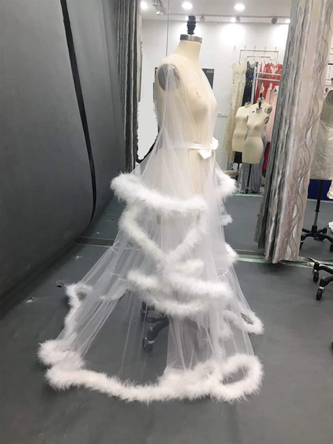 Kumeng Wedding Sexy Feather Robe Bridal Upgraded Illusion Tulle Long Scarf New Custom Made Apparel & Accessories > Clothing > Sleepwear & Loungewear > Robes Kumeng   
