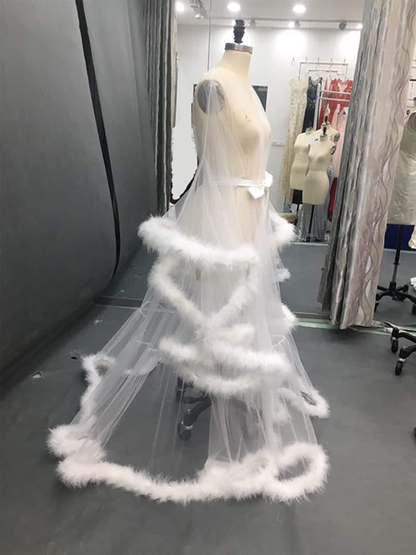 Kumeng Wedding Sexy Feather Robe Bridal Upgraded Illusion Tulle Long Scarf New Custom Made Apparel & Accessories > Clothing > Sleepwear & Loungewear > Robes Kumeng   