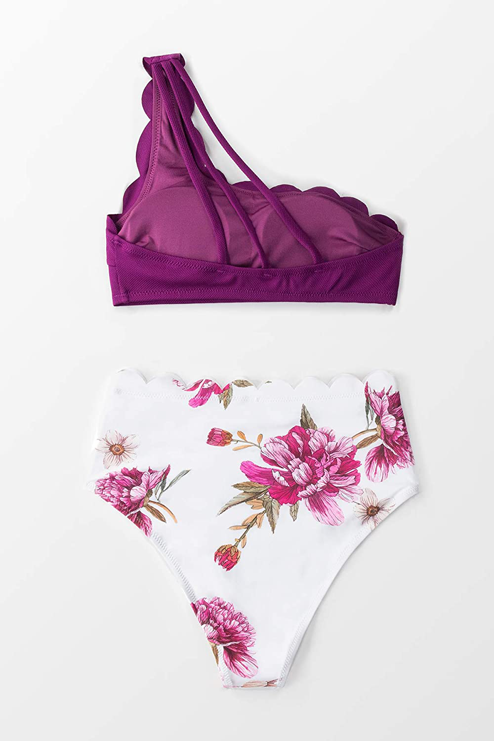 CUPSHE Women's Bikini Swimsuit High Waist Floral Print One Shoulder Two Piece Bathing Suit Apparel & Accessories > Clothing > Swimwear CUPSHE   
