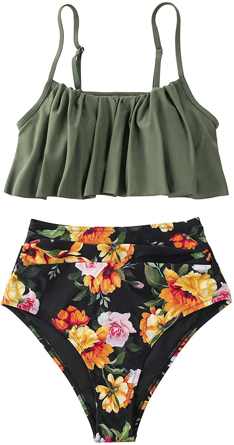 CUPSHE Women's High Waisted Falbala Bikini Set Apparel & Accessories > Clothing > Swimwear KYLIE MAX   