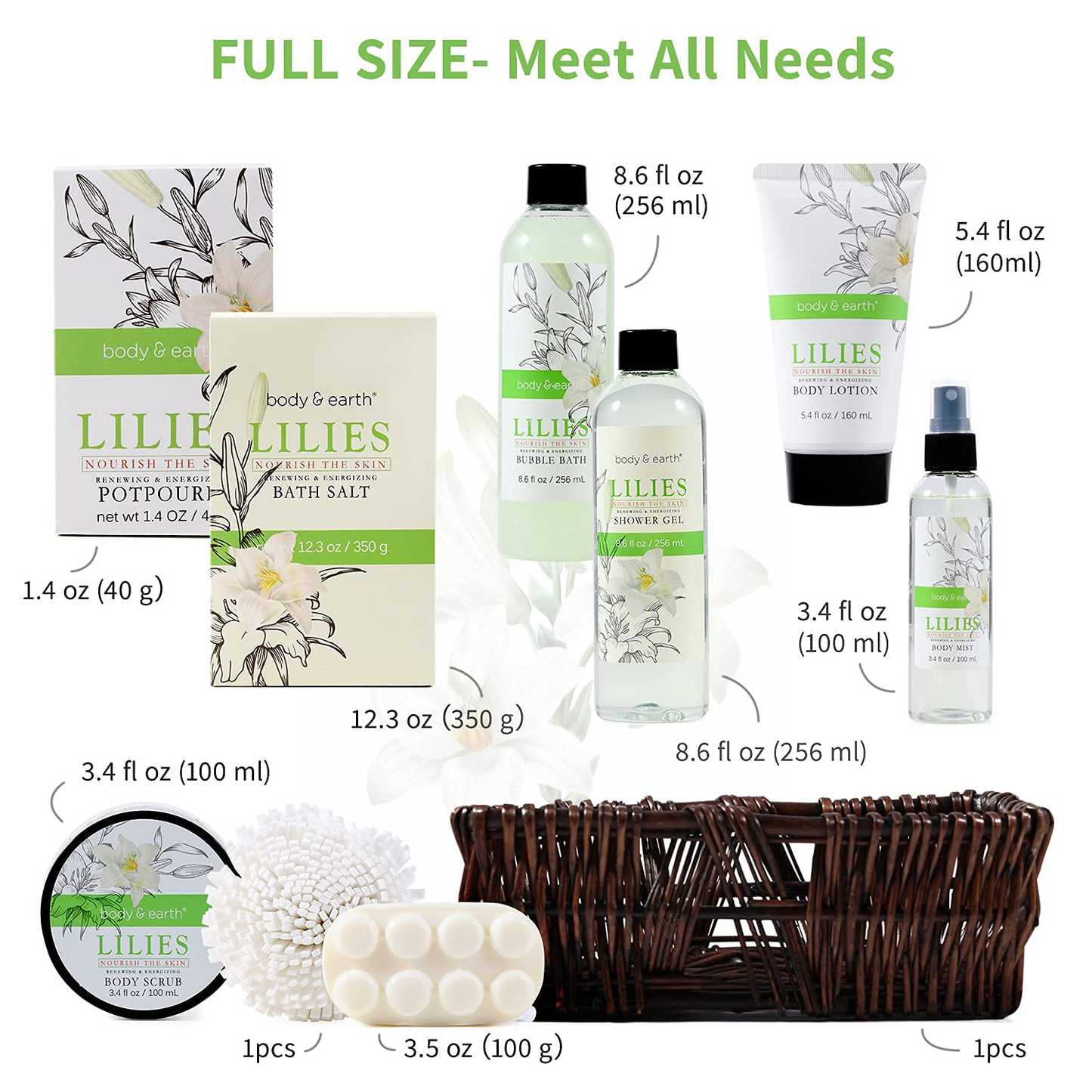 Gift Baskets for Women, Body & Earth Spa Basket Gifts for Women, Lily 10pc Spa Kit Gift Set with Bubble Bath, Shower Gel, Body Scrub, Body Lotion, Bath Salt, Birthday Gifts for Women Arts & Entertainment > Party & Celebration > Gift Giving BODY & EARTH   