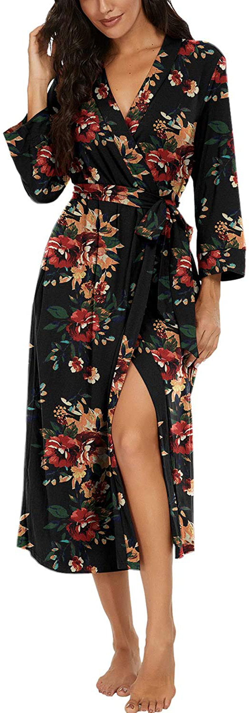VINTATRE Women Kimono Robes Long Knit Bathrobe Lightweight Soft Knit Sleepwear V-Neck Casual Ladies Loungewear Apparel & Accessories > Clothing > Sleepwear & Loungewear > Robes VINTATRE   