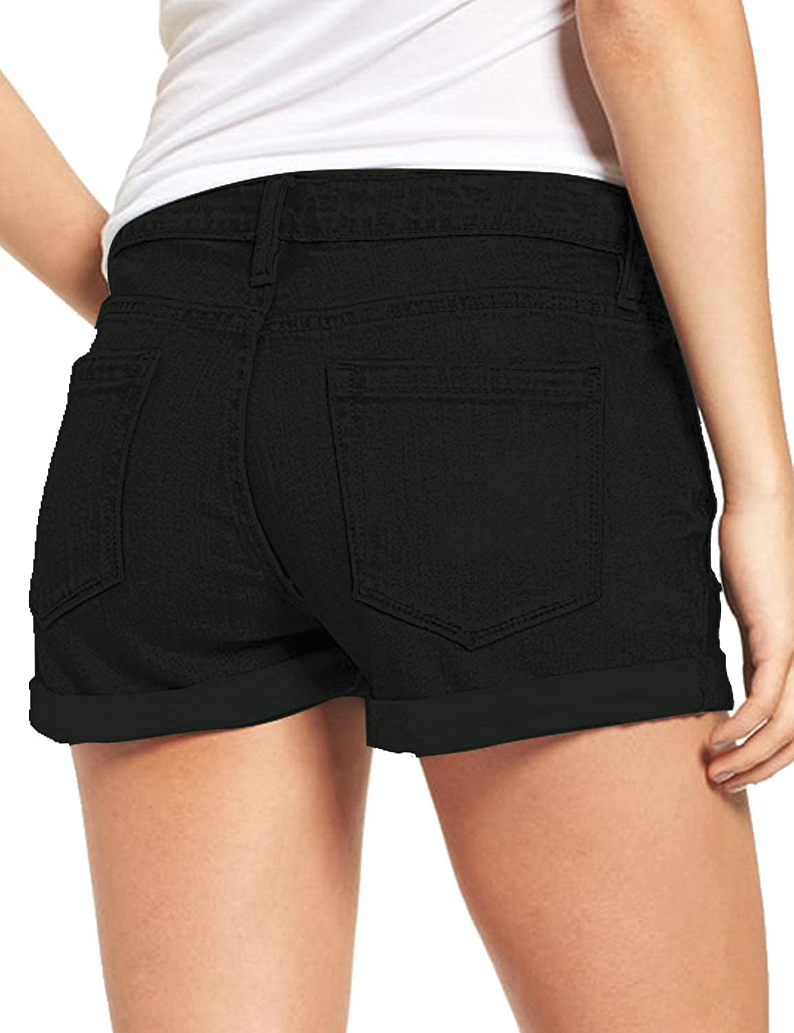 Luvamia Women'S Ripped Denim Jean Shorts High Waisted Stretchy Folded Hem Short Jeans Apparel & Accessories > Clothing > Shorts Kylie Max   