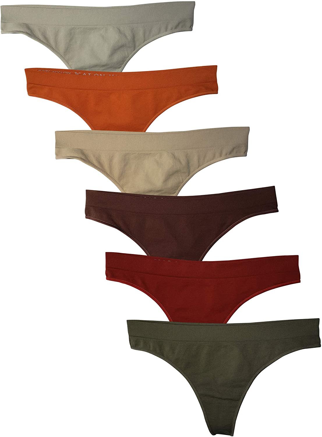 Kalon 6 Pack Women's Nylon Spandex Thong Underwear Apparel & Accessories > Clothing > Underwear & Socks > Underwear Kalon Earth X-Small 