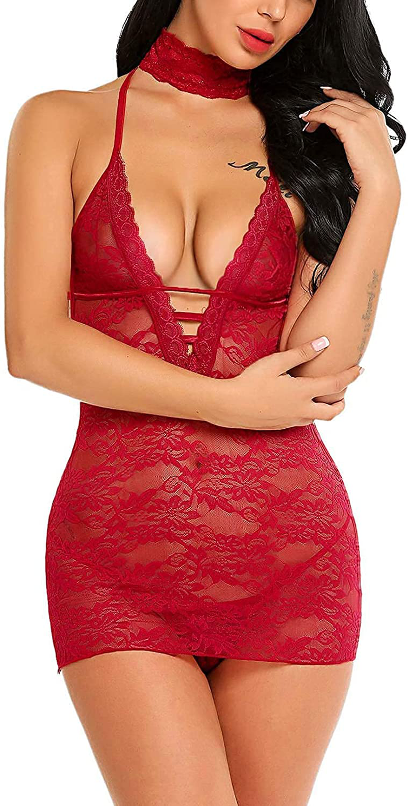 Avidlove Women Babydoll Lingerie Lace Chemise Halter Nightwear Teddy Dress Apparel & Accessories > Clothing > Underwear & Socks > Lingerie Kylie Max   