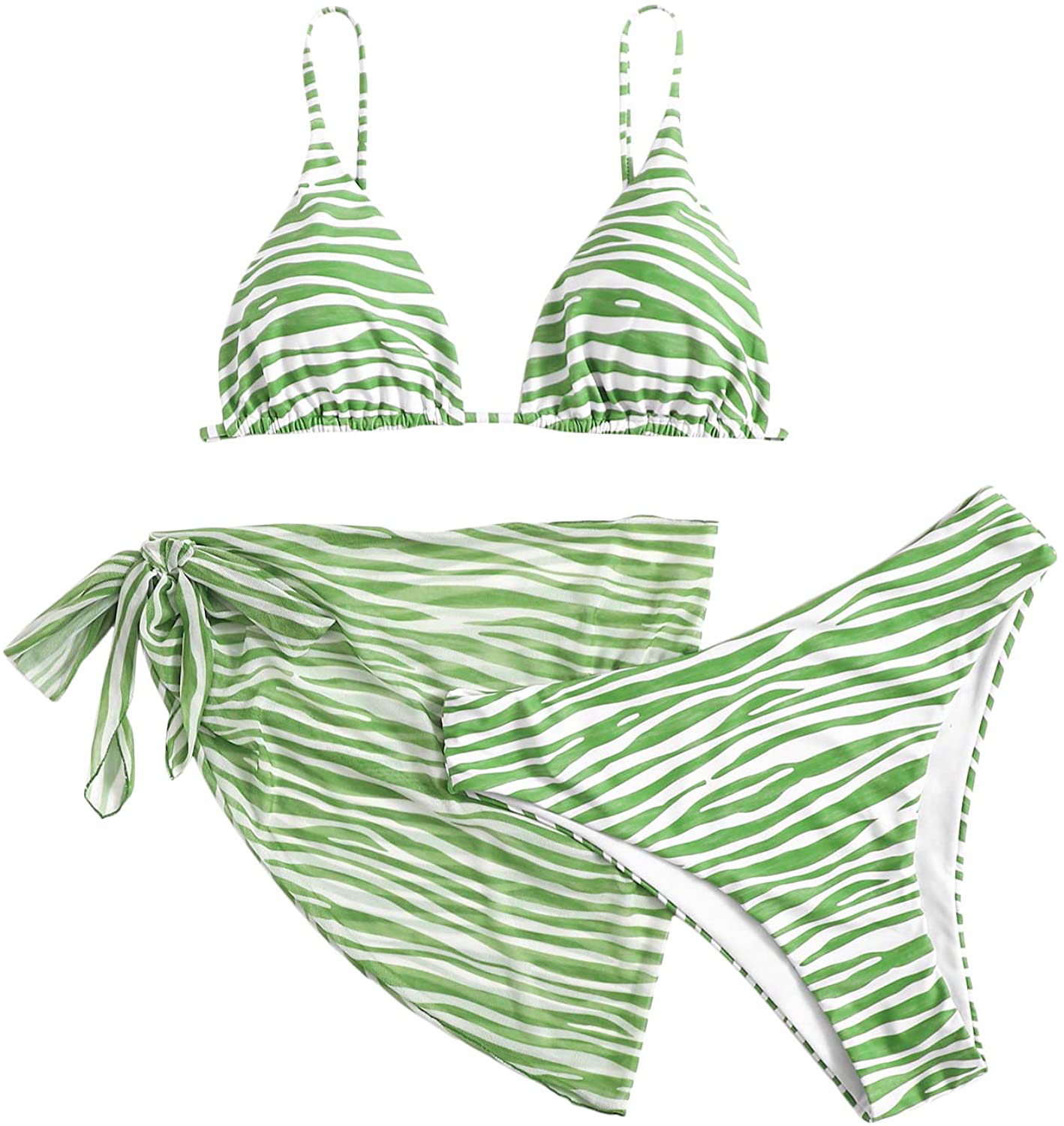 SOLY HUX Women's Wrap Triangle Bikini Bathing Suits with Mesh Beach Skirt 3 Piece Swimsuits Apparel & Accessories > Clothing > Swimwear KYLIE MAX Plus Size Green X-Large Plus 