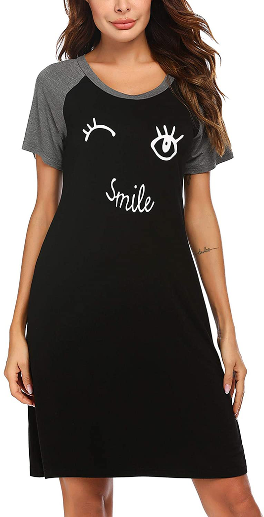 Ekouaer Womens Nightgowns Short Sleeve Nightshirts Printed Sleepwear Soft Sleep Shirts S-3XL Apparel & Accessories > Clothing > Sleepwear & Loungewear > Nightgowns Kylie Max   