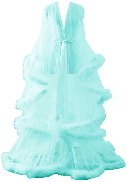 Changuan Sexy Illusion Long Lingerie Robe Nightgown Bathrobe Sleepwear Feather Bridal Robe Wedding Scarf Apparel & Accessories > Clothing > Sleepwear & Loungewear > Robes Changuan   