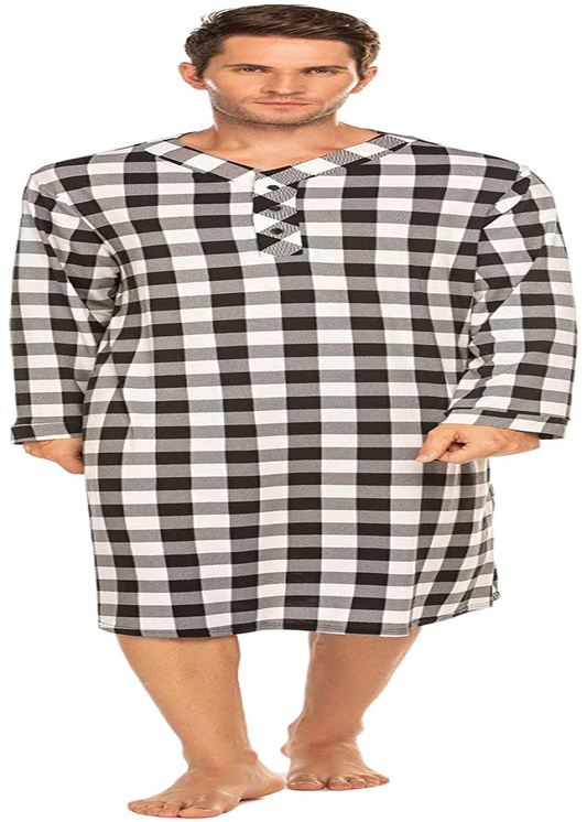 Ekouaer Sleepwear Mens Nightshirt Big & Tall Plaid Sleep Shirt Lightweight Henley Pajamas Shirt Apparel & Accessories > Clothing > Sleepwear & Loungewear > Nightgowns Kylie Max   
