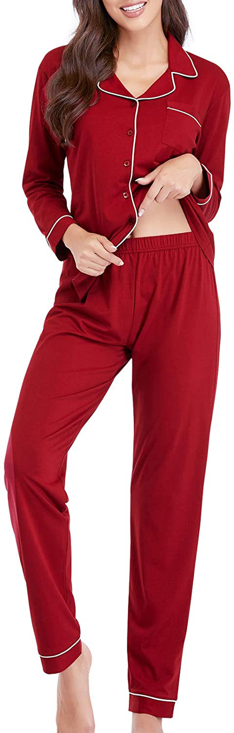 Eiggam Pajamas for Women Lounge Cotton Sleepwear Comfy Soft Long Button Down Pjs Set Pajamas Set Apparel & Accessories > Clothing > Sleepwear & Loungewear > Pajamas Eiggam   