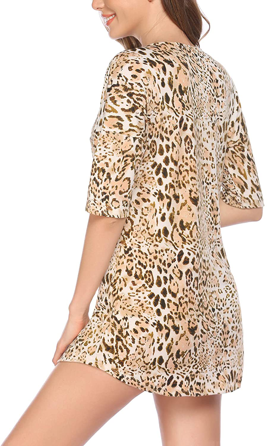 Ekouaer Nightgown Button down Nightshirt Short V Neck Night Shirts Womens Boyfriend Sexy Sleepwear S-XXL Apparel & Accessories > Clothing > Sleepwear & Loungewear > Nightgowns Kylie Max   